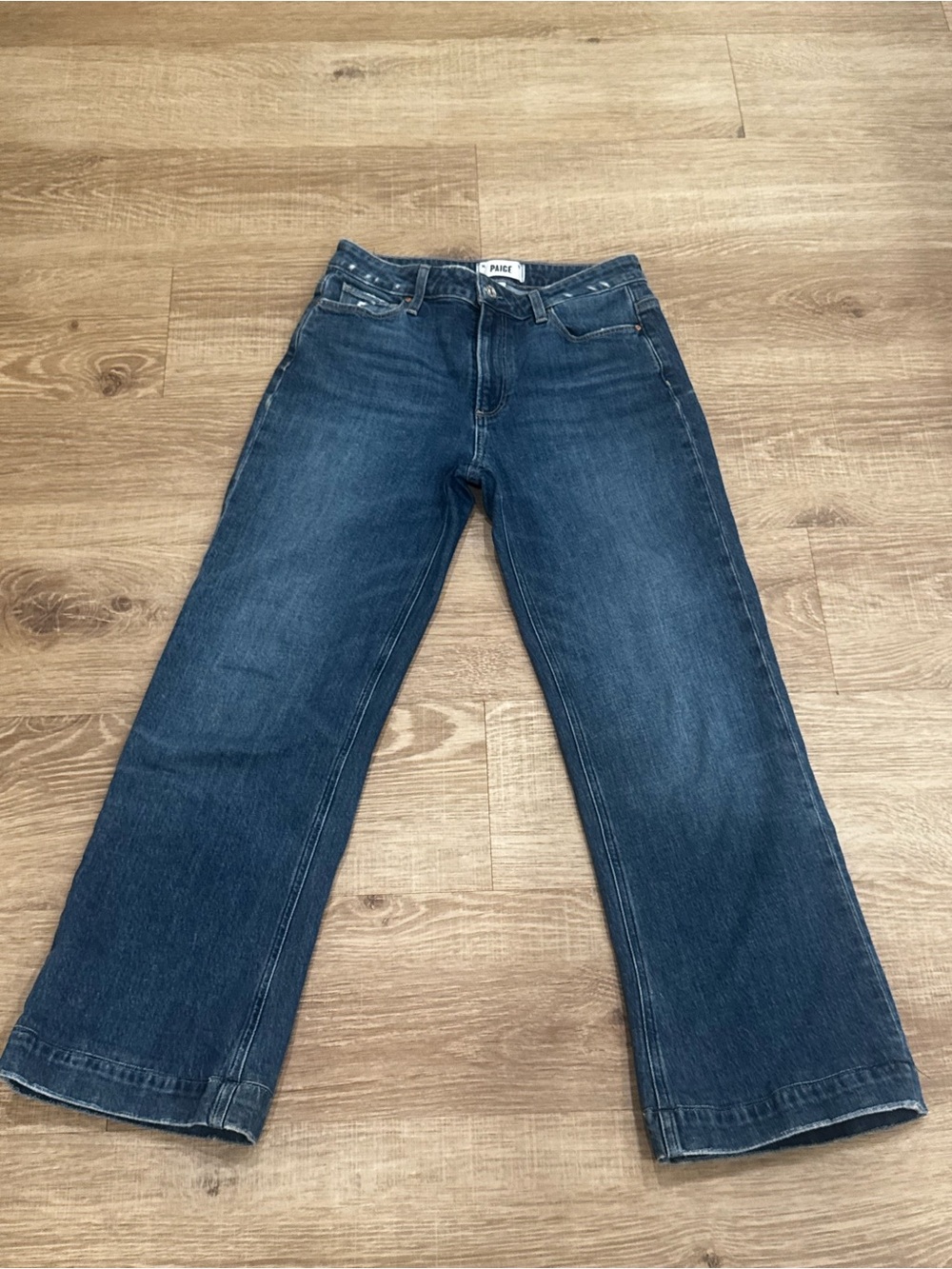 PAIGE Leenah High Rise Wide Leg Jeans Size 26 Dark Wash Stretch Denim